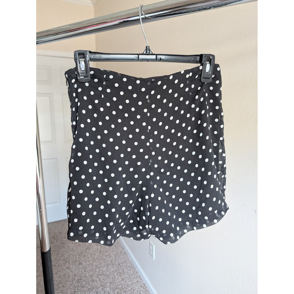 Love Tree Womens Black White Polka Dot High Waisted Chiffon Shorts Small